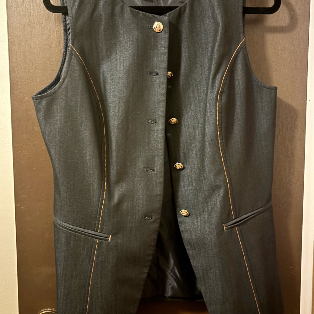 Worthington Black Sleeveless Vest with Gold Accents and Slacks